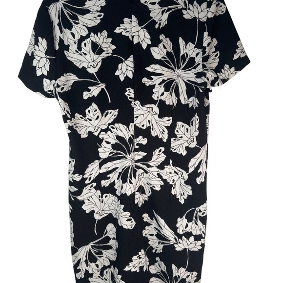 Banana Republic Size 12 Black & White Floral Short Sleeve Dress Elegant - Picture 3 of 14